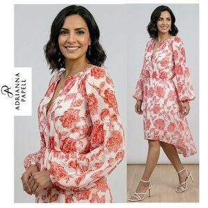 ADRIANNA PAPELL - floral loose fit v-neck midi dress (red/off-white)